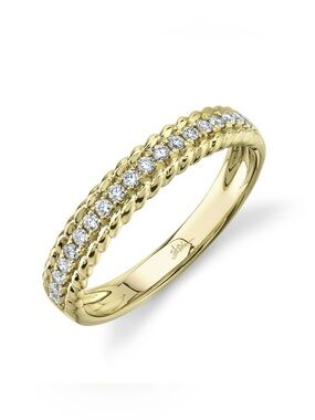 SHY CREATION 14K Yellow  Gold and Diamond Braided Rope Round Band Ring